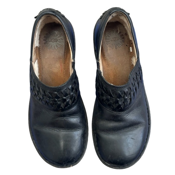 UGG Anila Black Leather Wool Lined Slip On Clog Size 9 - Picture 3 of 11